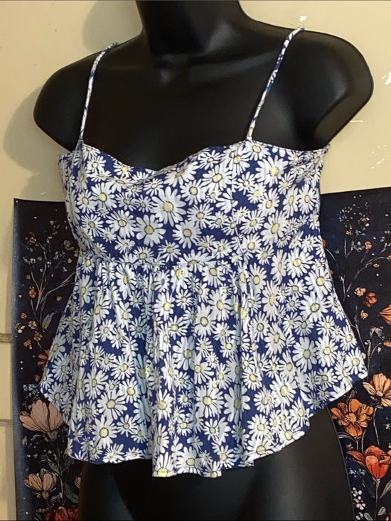 Free People Tops - FP BELLWEATHER DAISY TANK TOP Peplum Tie Back Blue/White NWT